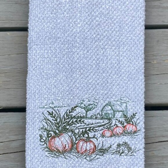 Gray Organic Cotton Hand Towel Featuring a Rustic Rural Pumpkin Patch- Seasonal - Picture 3 of 7